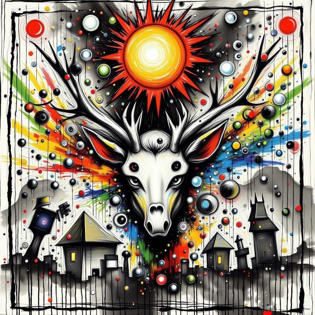 Abstract Collage with Fractal Elements and Color Decay