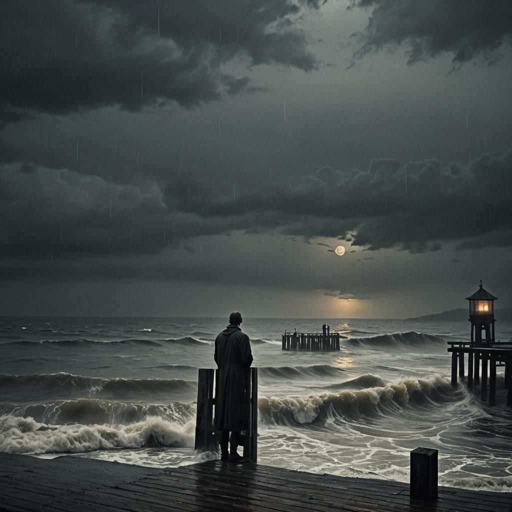 Eerie Pier at Night in Dark Fantasy Style