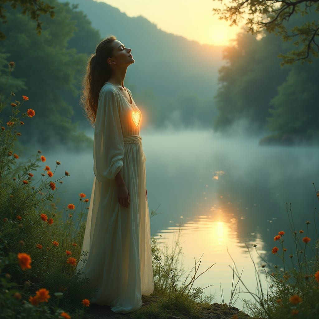 Ethereal Dawn Goddess Connects with the Divine
