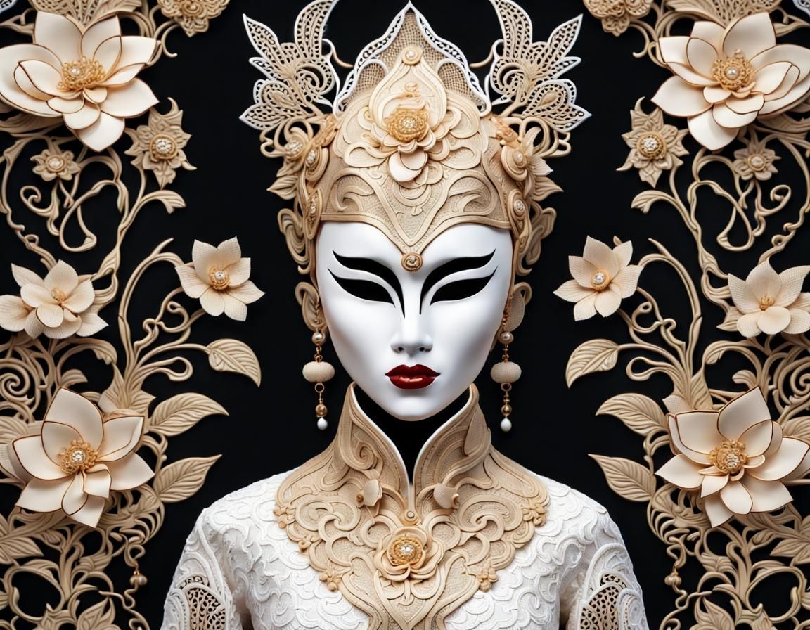 Detailed Oriental Lace Mask in 8K
