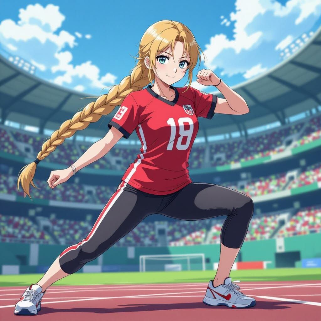 Dynamic Anime Woman in Sports Style