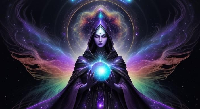 Cosmic Deity Holding Universe: Surreal Fractal Art