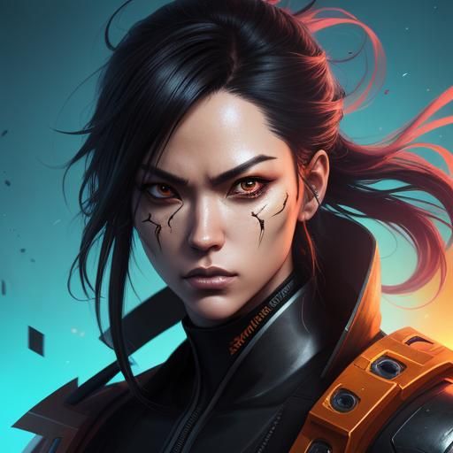 Dynamic Ninja Portrait in Manga Style