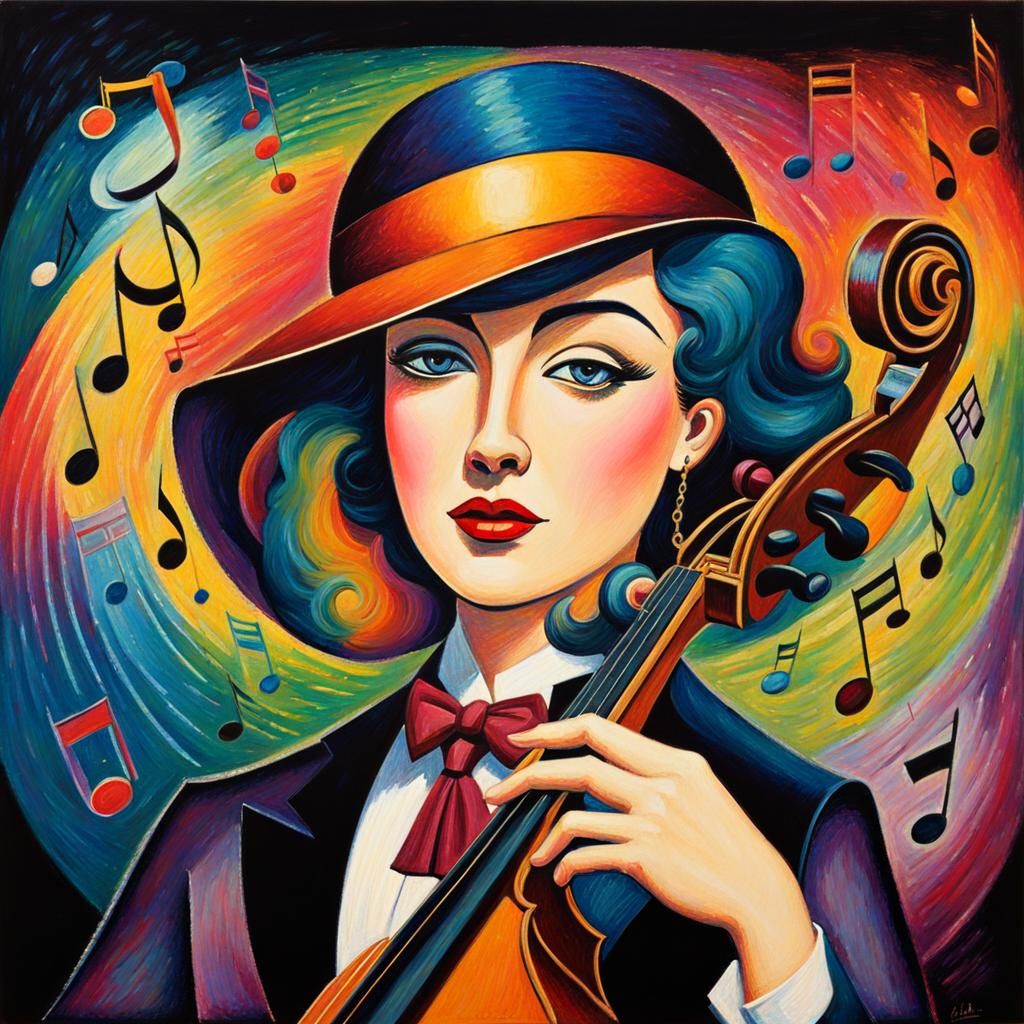 Surreal Art Deco Portrait with Cubist Elements