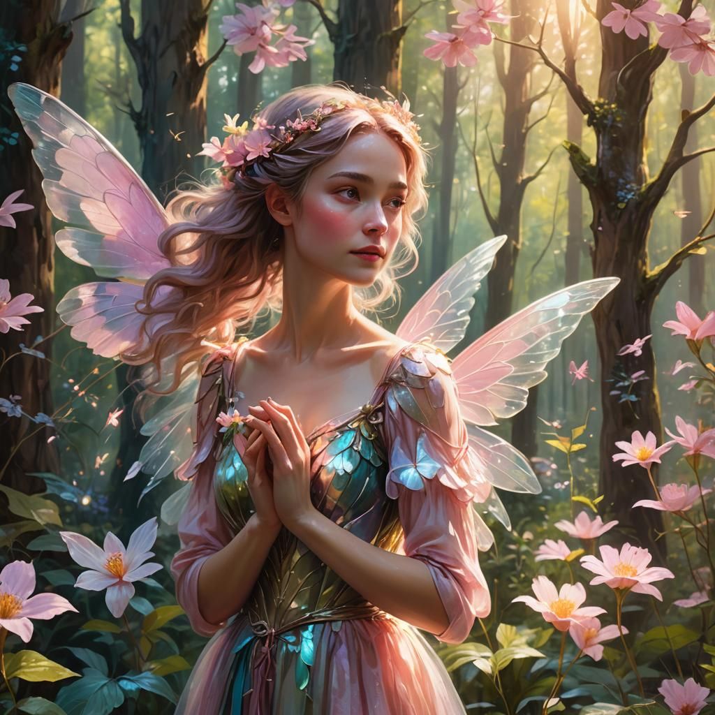 Enchanting Fairy in Forest as Oil Painting