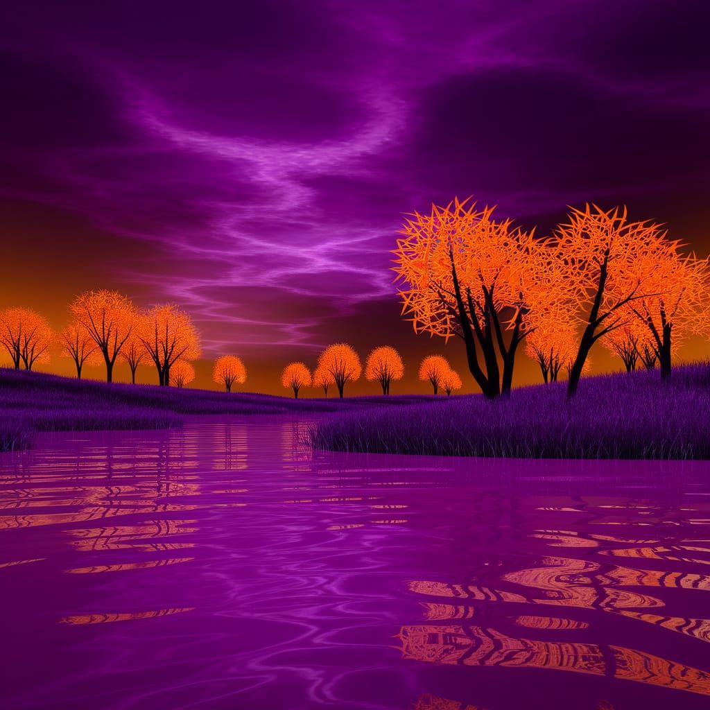 Ethereal Twilight Realm in Vibrant Purple and Orange Hues