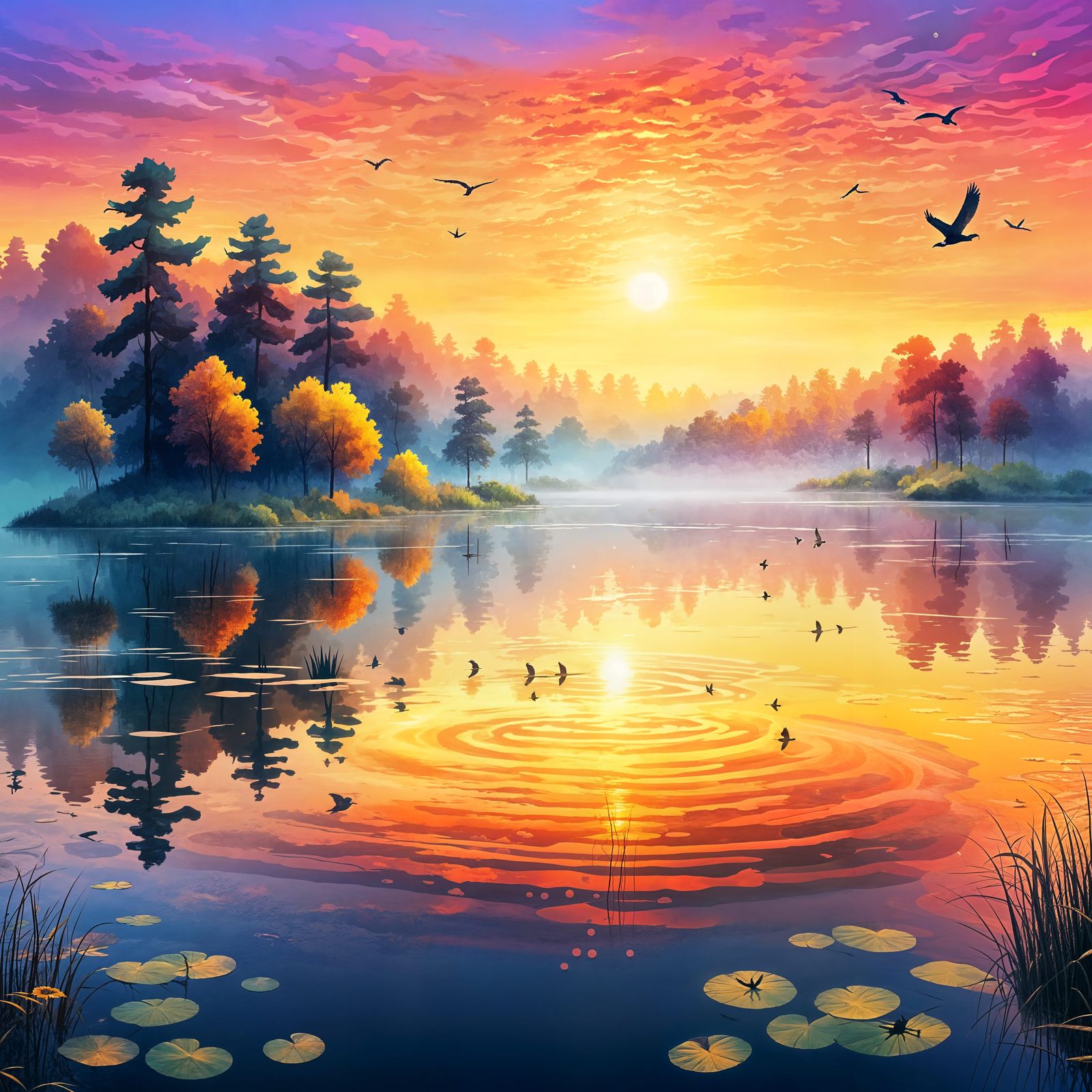 Magical Vibrant Sunrise: Colorful AI Image