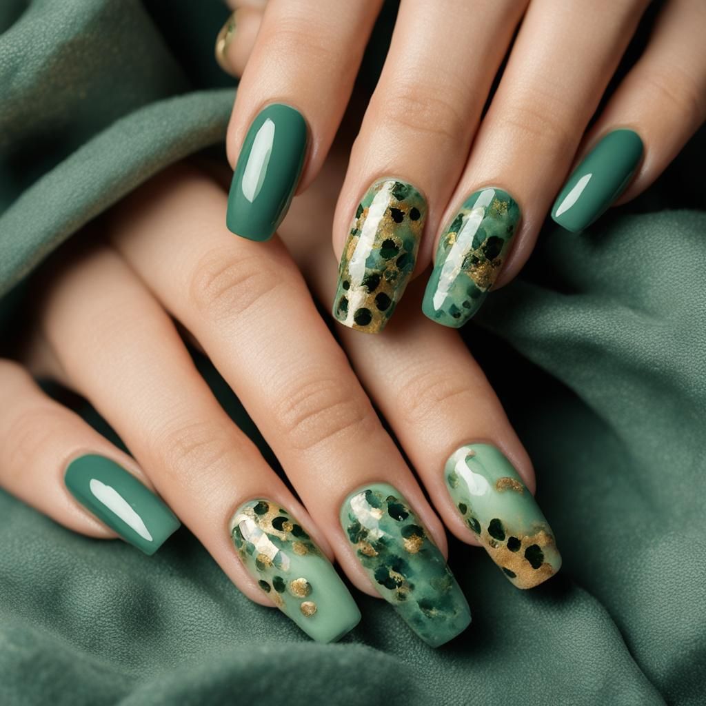 Autumn Watercolor Cheetah Nail Art with Gold Accents