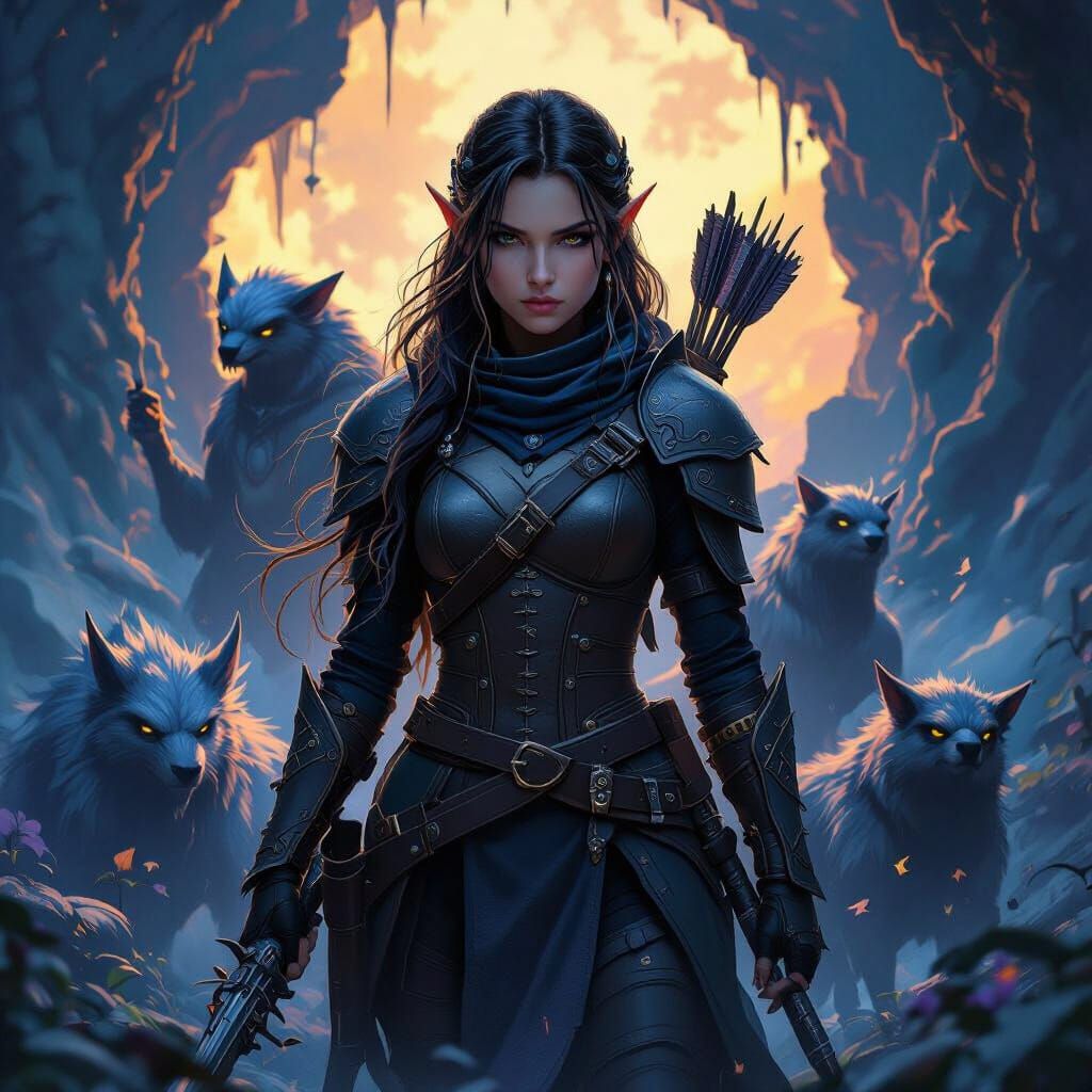 Fantasy Ranger with Mystical Creatures