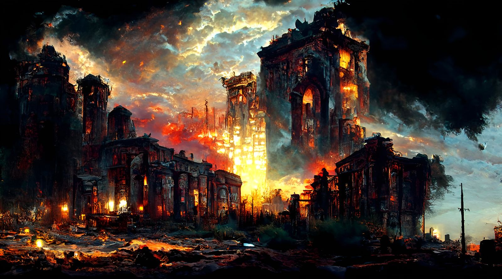 Fiery Post-Apocalyptic Cityscape Digital Art
