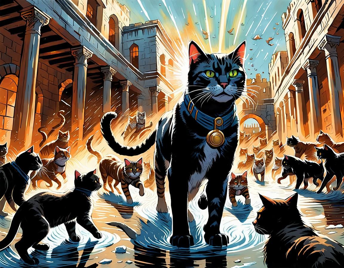 Feline Defenders at the Alamo: Comic Book Art