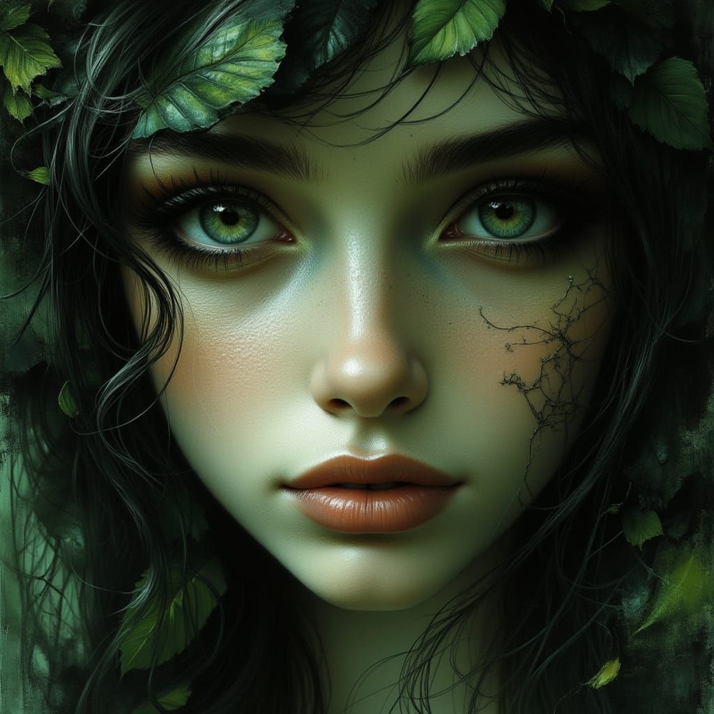 Art Nouveau Woman Portrait with Intense Eyes