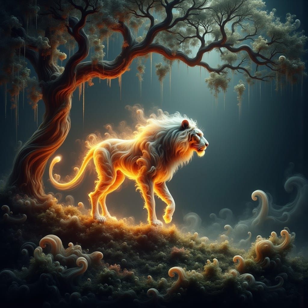 Ethereal Tiger Spirit in Fantasy Forest