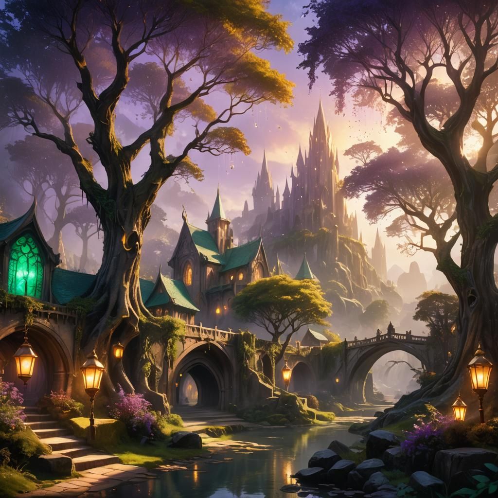 Majestic Elven City in Sunlight: Fantasy Concept Art