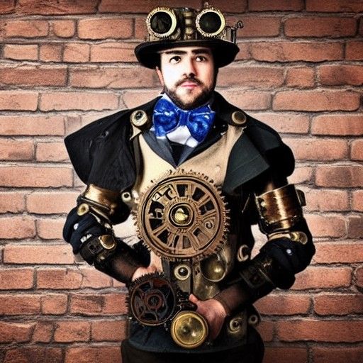 Steampunk Armored Man Before Engine