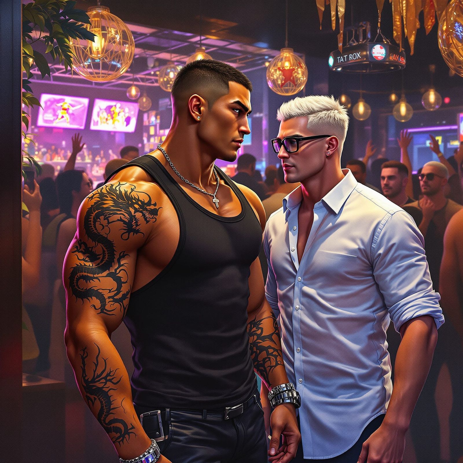 Gay Couple Enters Club in Hyperrealistic Anime Style