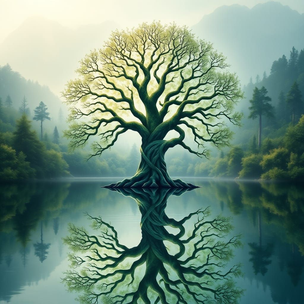 Celtic Tree of Life Reflecting in Mystical Lake