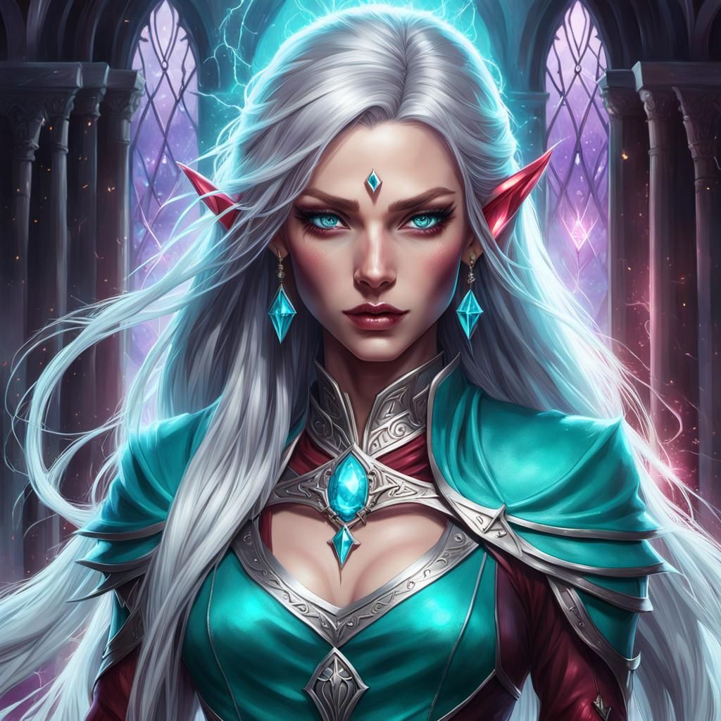 Beautiful Elf with Crystal Sword in Digital Art