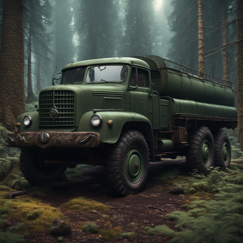 Soviet ZIL 131 in Forest: Detailed Matte Painting