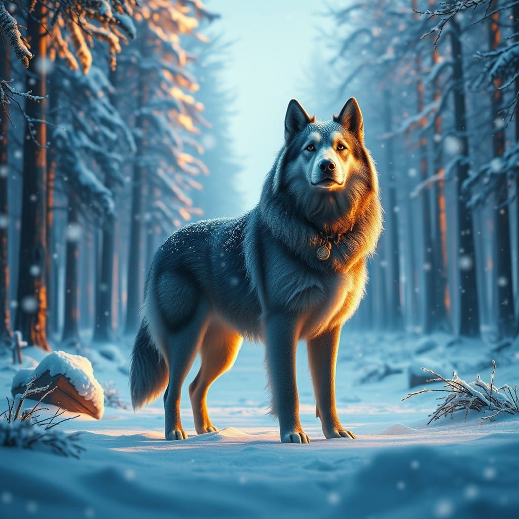 Majestic Dog Reigns in Snowy Forest