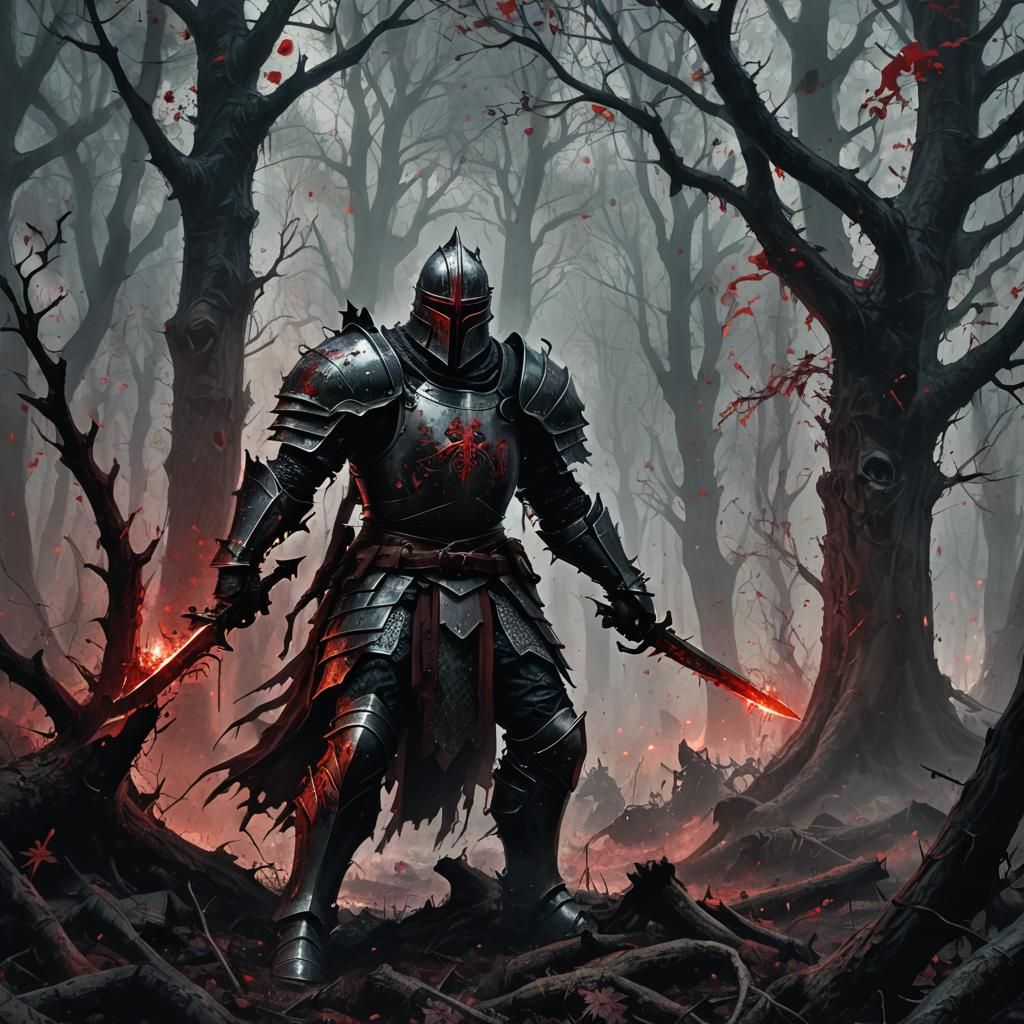 Knight's Dark Battle in Misty Forest