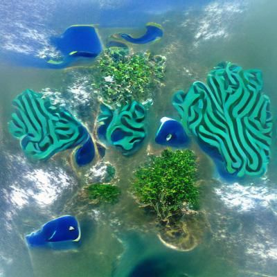 Lush Mangrove Reef in Green and Blue