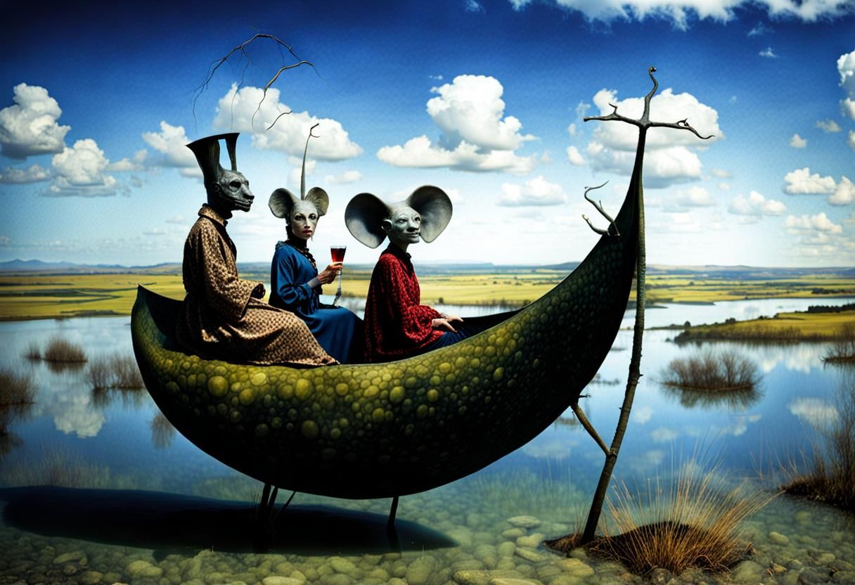 Surreal Alien Restaurant Celebration in Dreamy Light