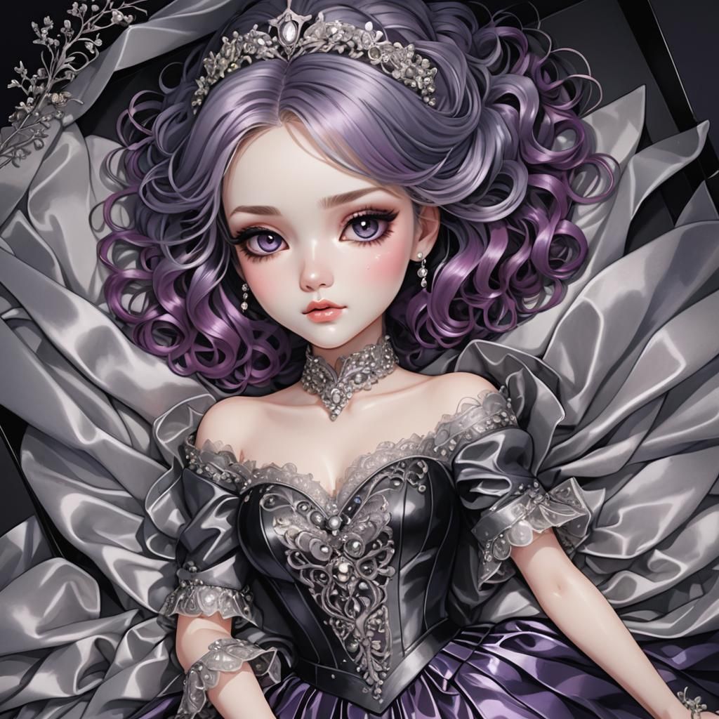 Manga-Style Doll in Black Box with Cinematic Lighting