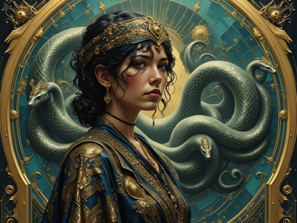 Snake Helix Portrait in Deco Surreal Native Art Style