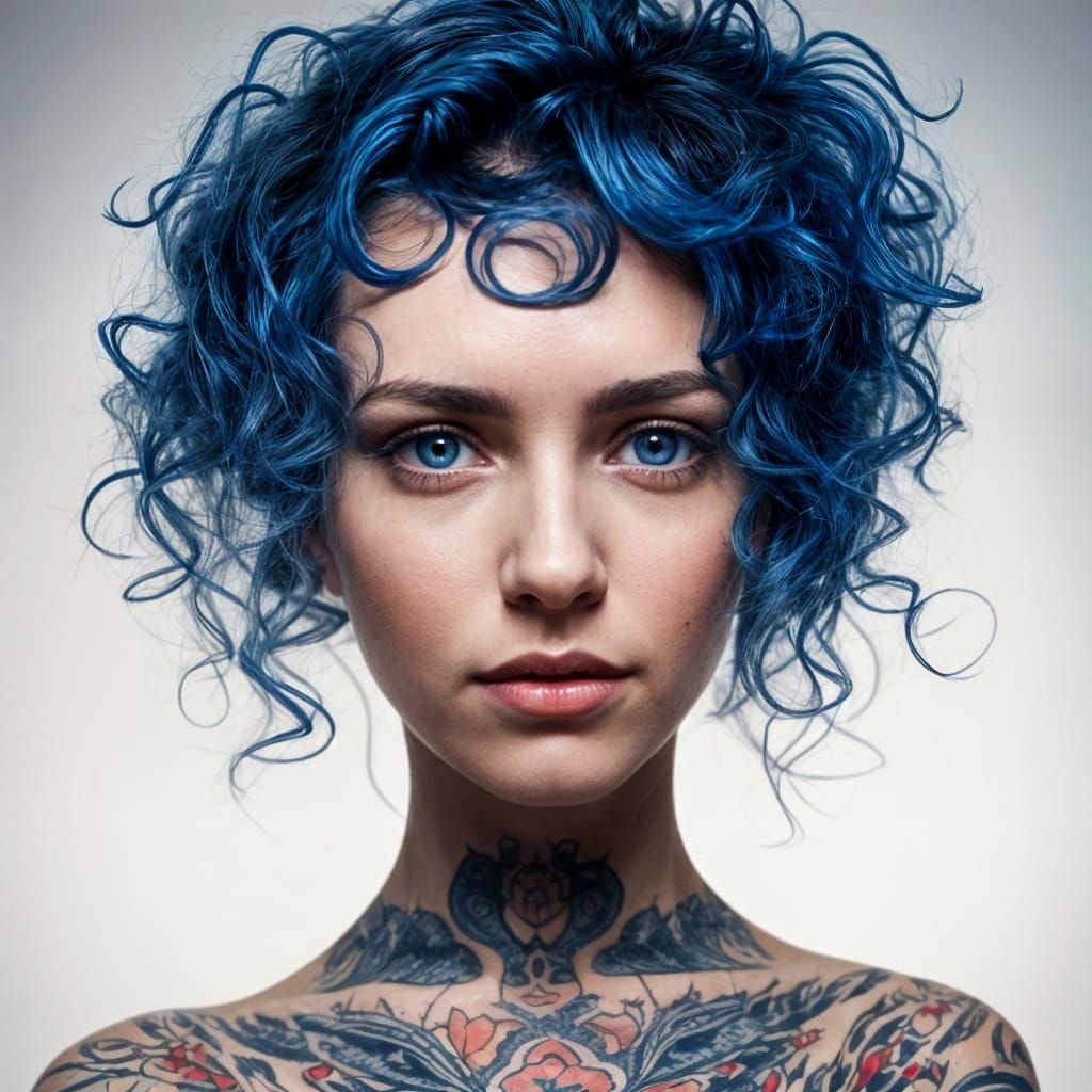 Blue-Haired Woman: Professional Studio Portrait