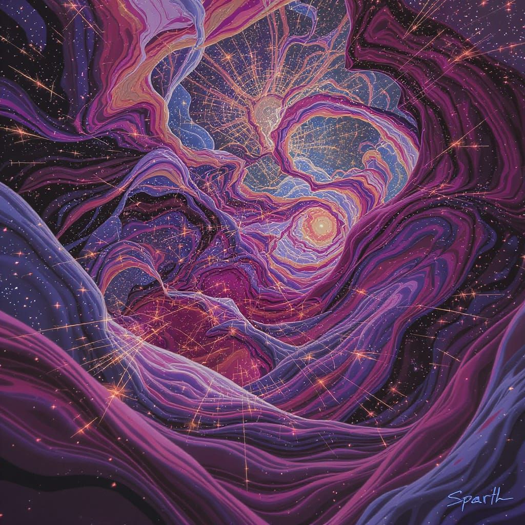 Chaotic Coven of Light Sparks and Vibrant Nebulae