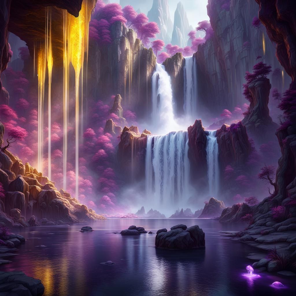 Mythical Nature Scene with Unicorns as Dark Fantasy Art