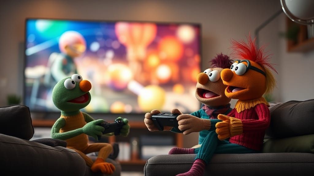 Puppet Friends Gaming: Cozy Living Room, Professional Photog...