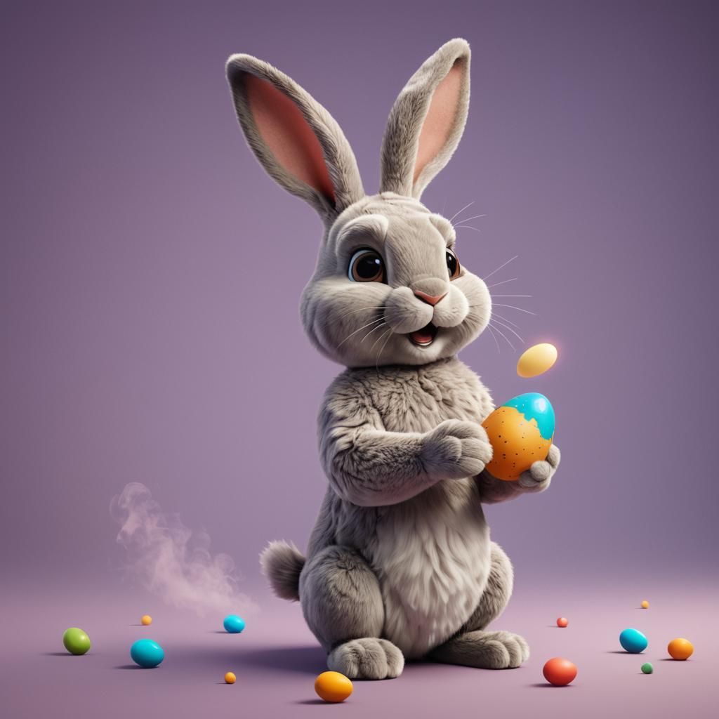 Stuffed Rabbit with Easter Egg in Colorful Smoke