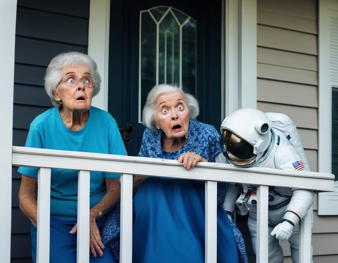Surprised Grandma Meets Astronaut on Porch
