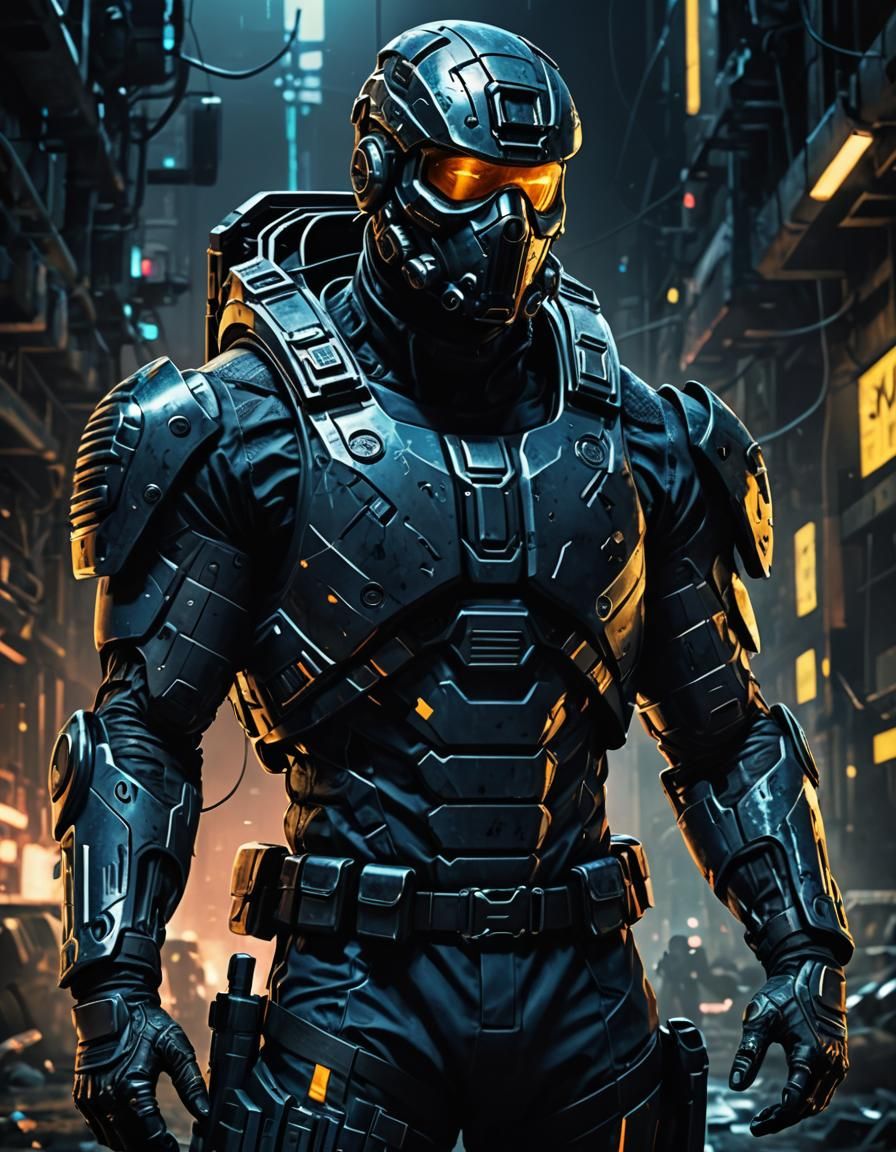 Futuristic Navy Seal Soldier in Science Fiction Illustration