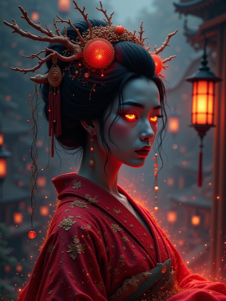 Ruby Geisha in Ancient Temple