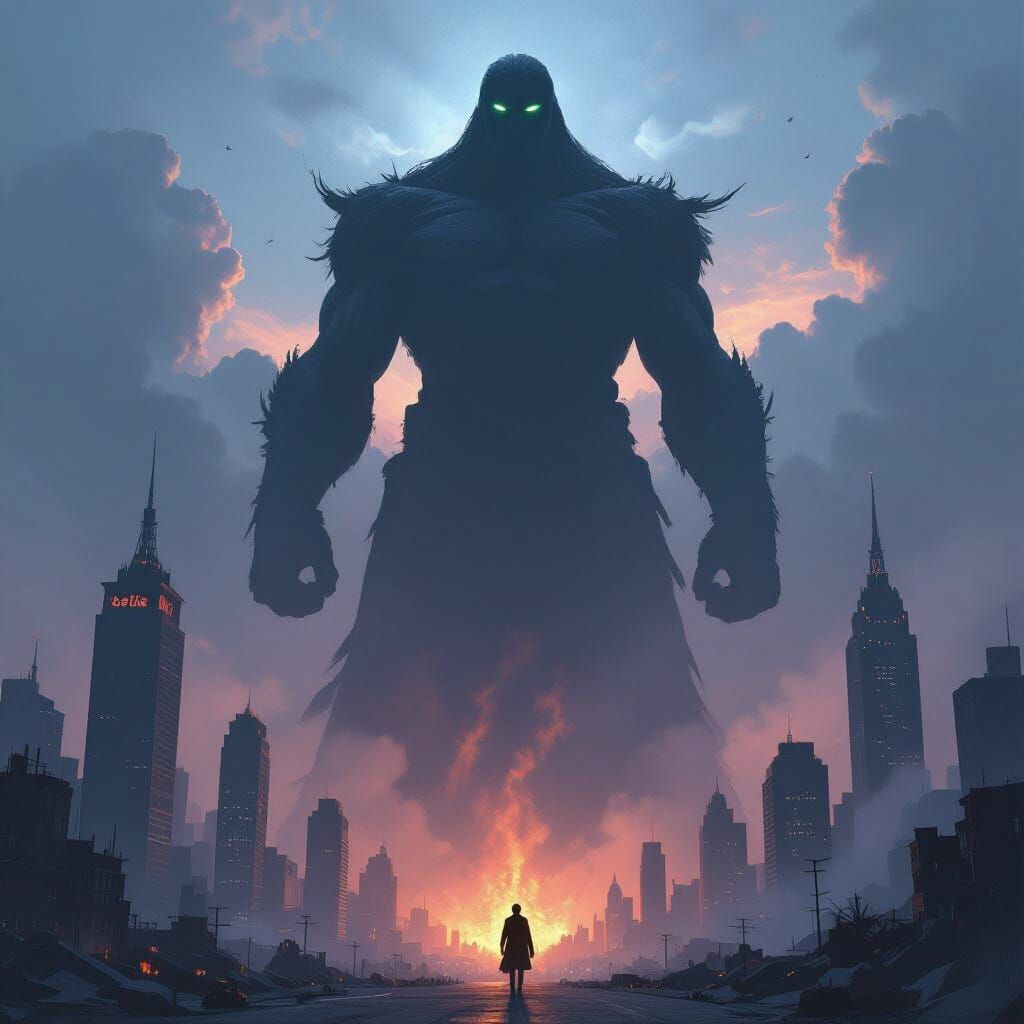 Colossal Giantess Triumphant Over City in Epic Concept Art S...