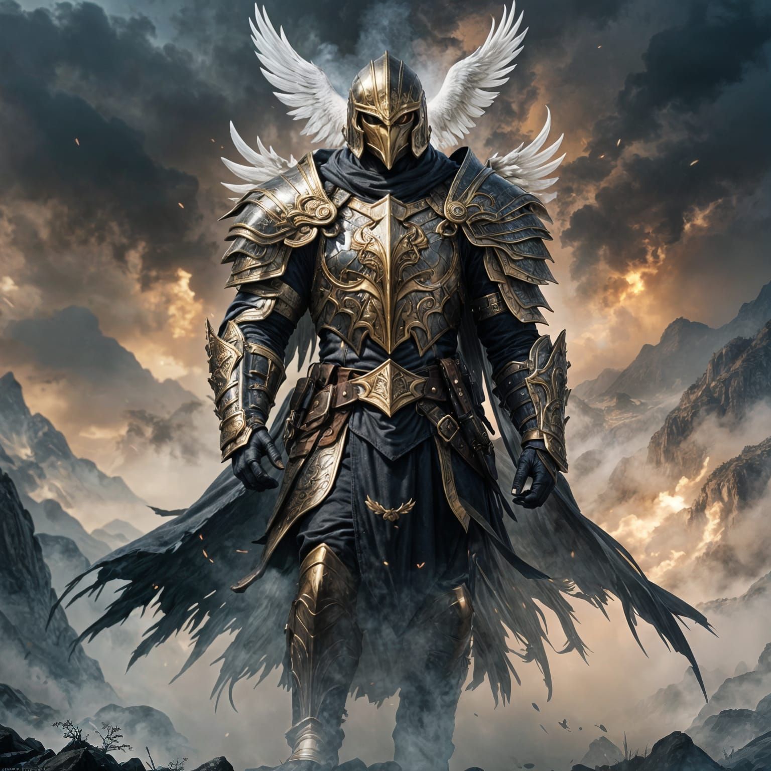 Epic Eagle Knight in Fog, Hyperdetailed Concept Art