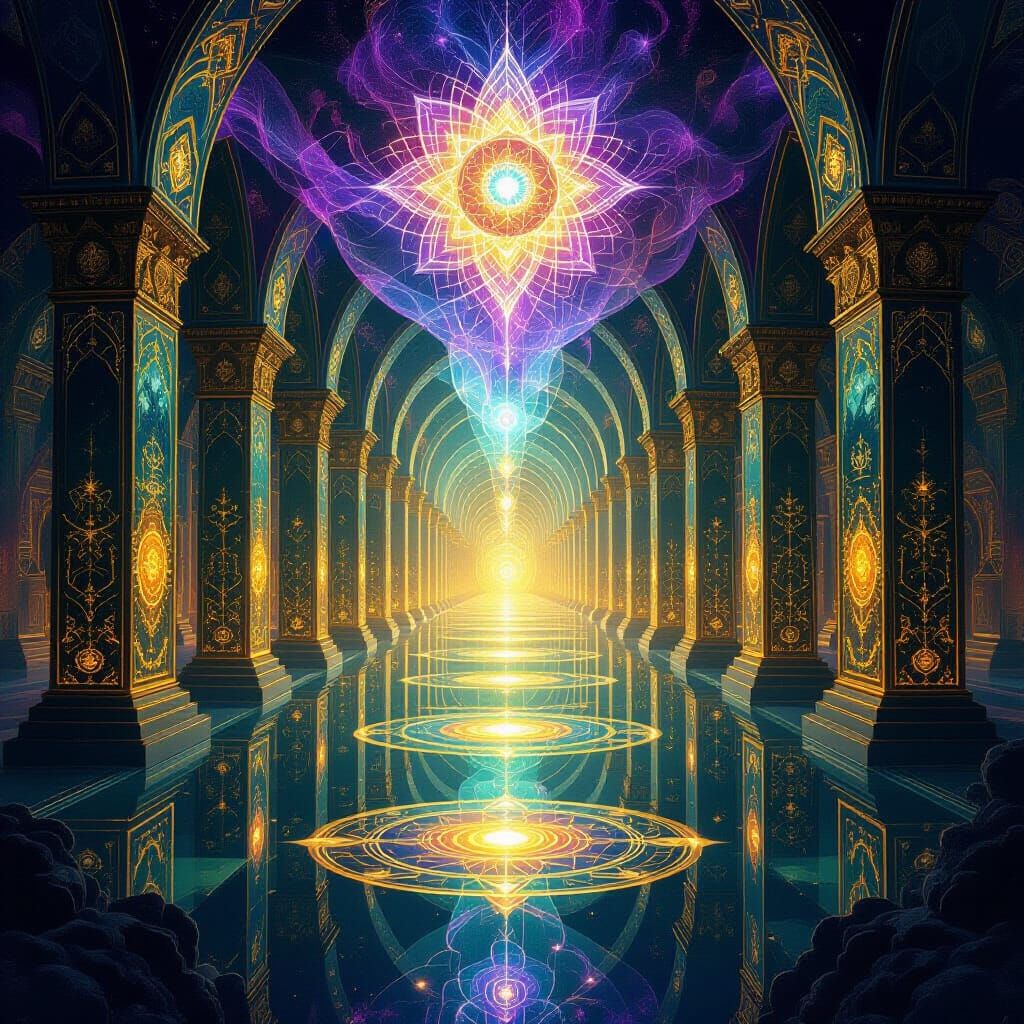 Visionary Temple in Cosmic Void, Mystical Style