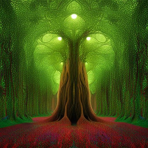 Psychedelic Hallucination Trees in Surreal Style