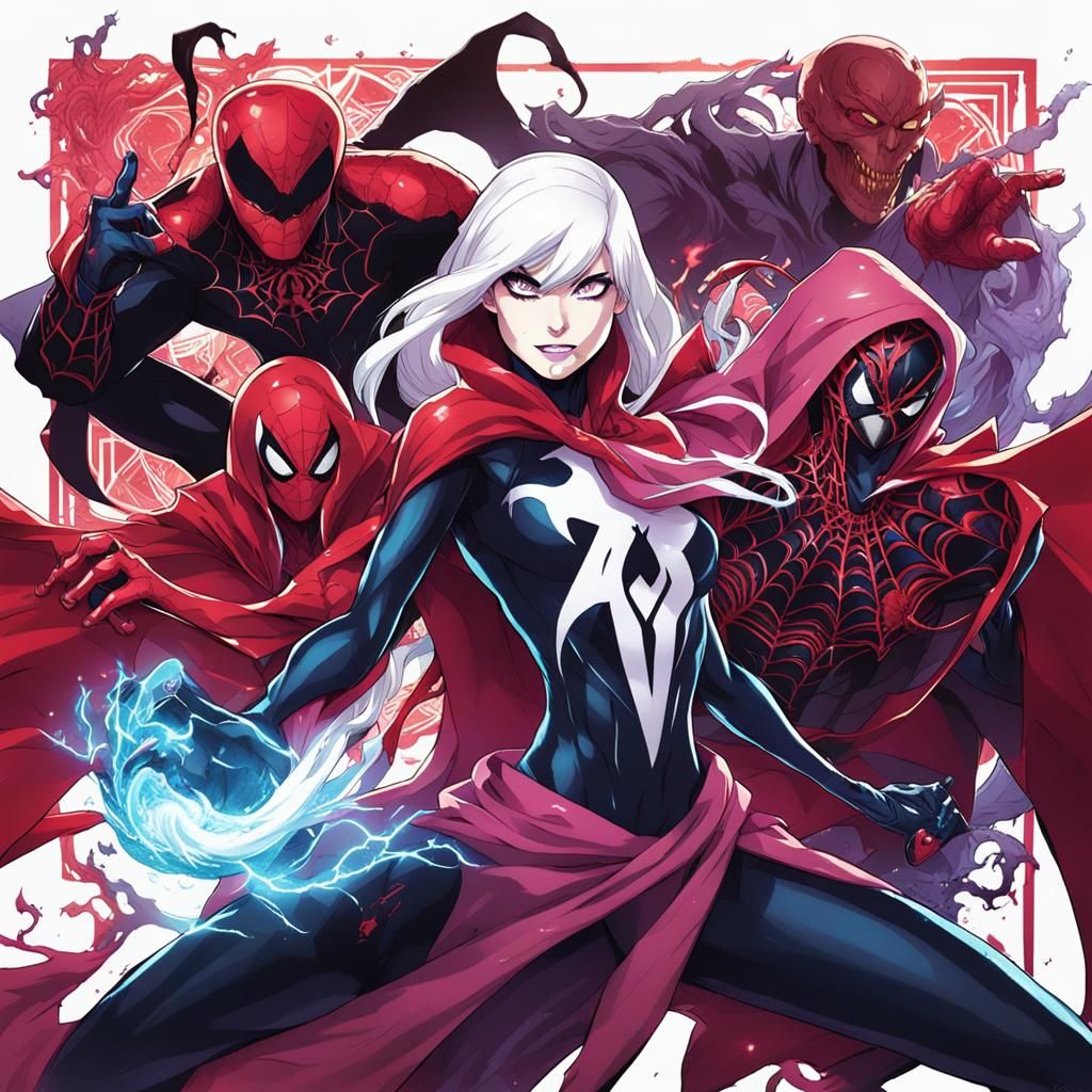 Spider-Gwen Carnage as Sorcerer Supreme in Anime Style