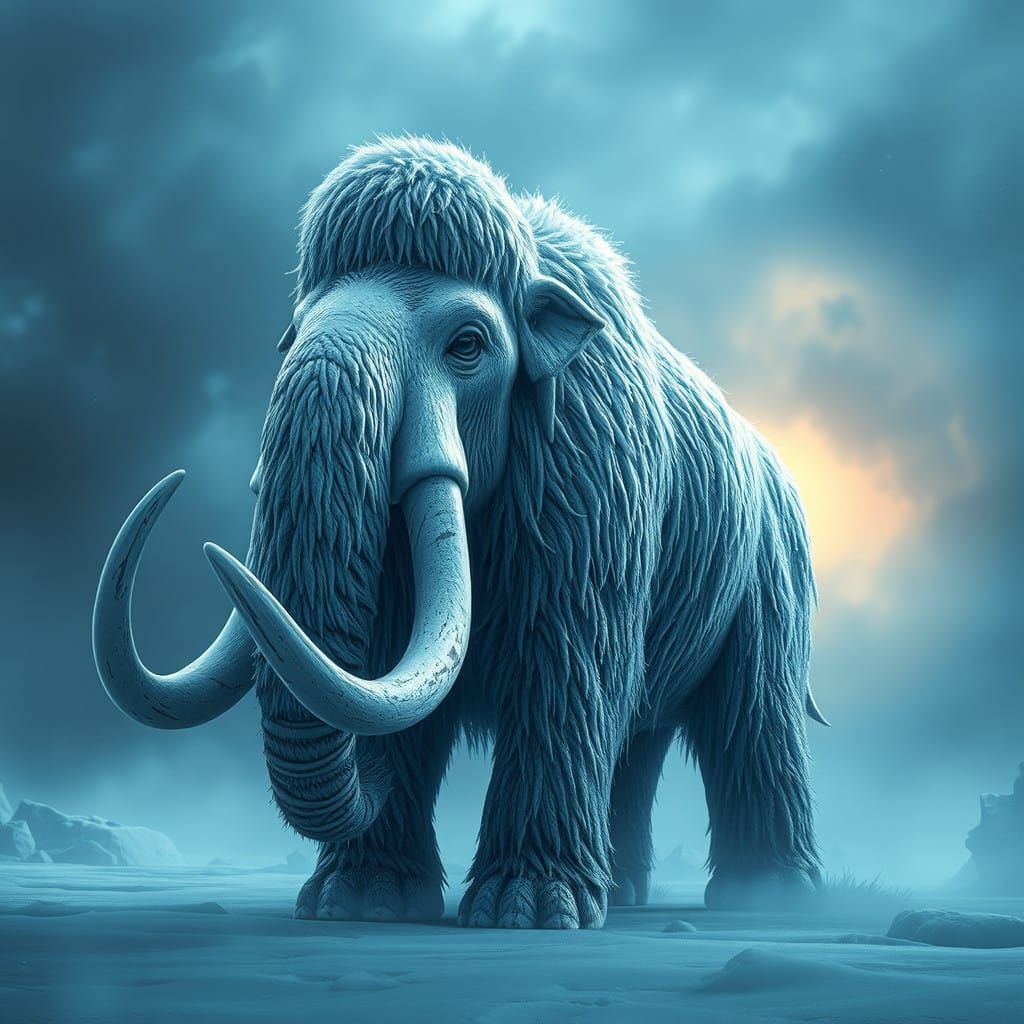 Ethereal Ice Mammoth in Frosty, Misty Realm