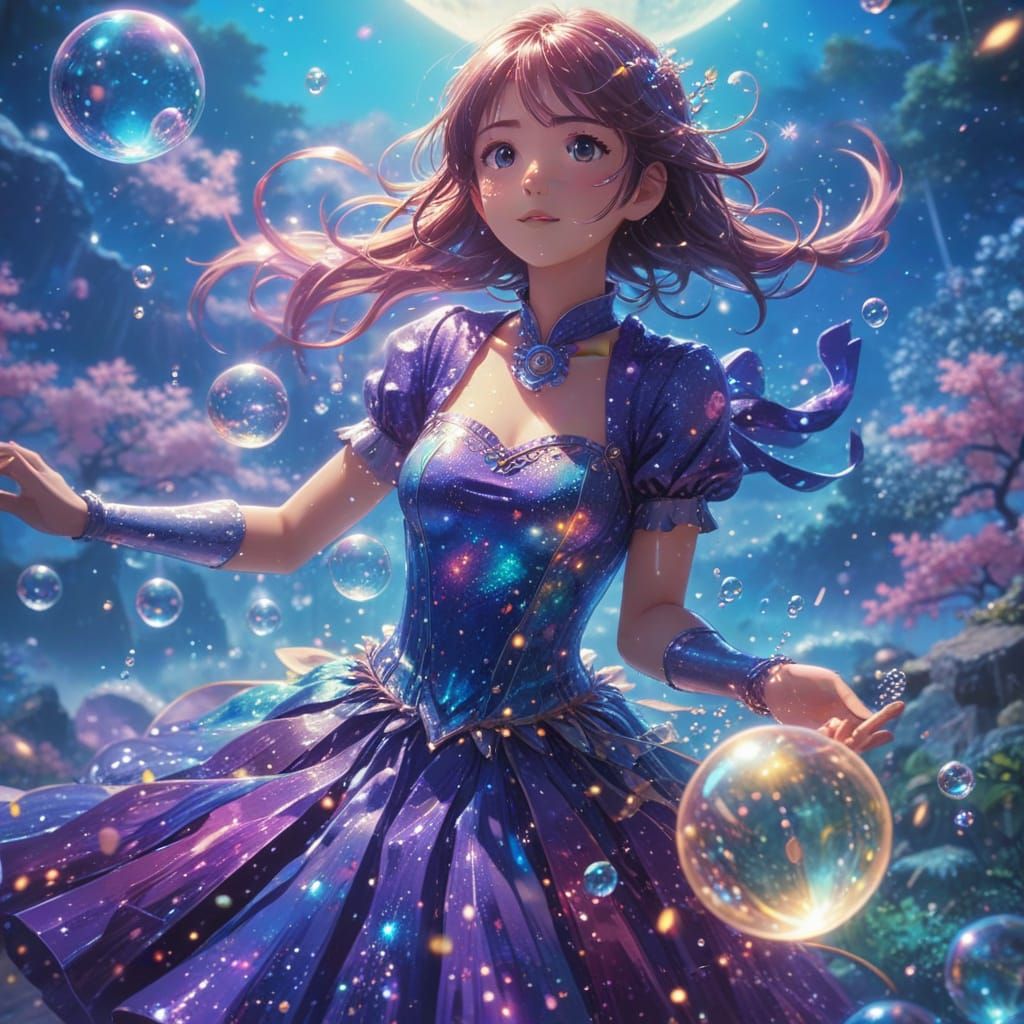 Magical Soap Bubbles Dance in a Vibrant Galatic Fantasy Worl...