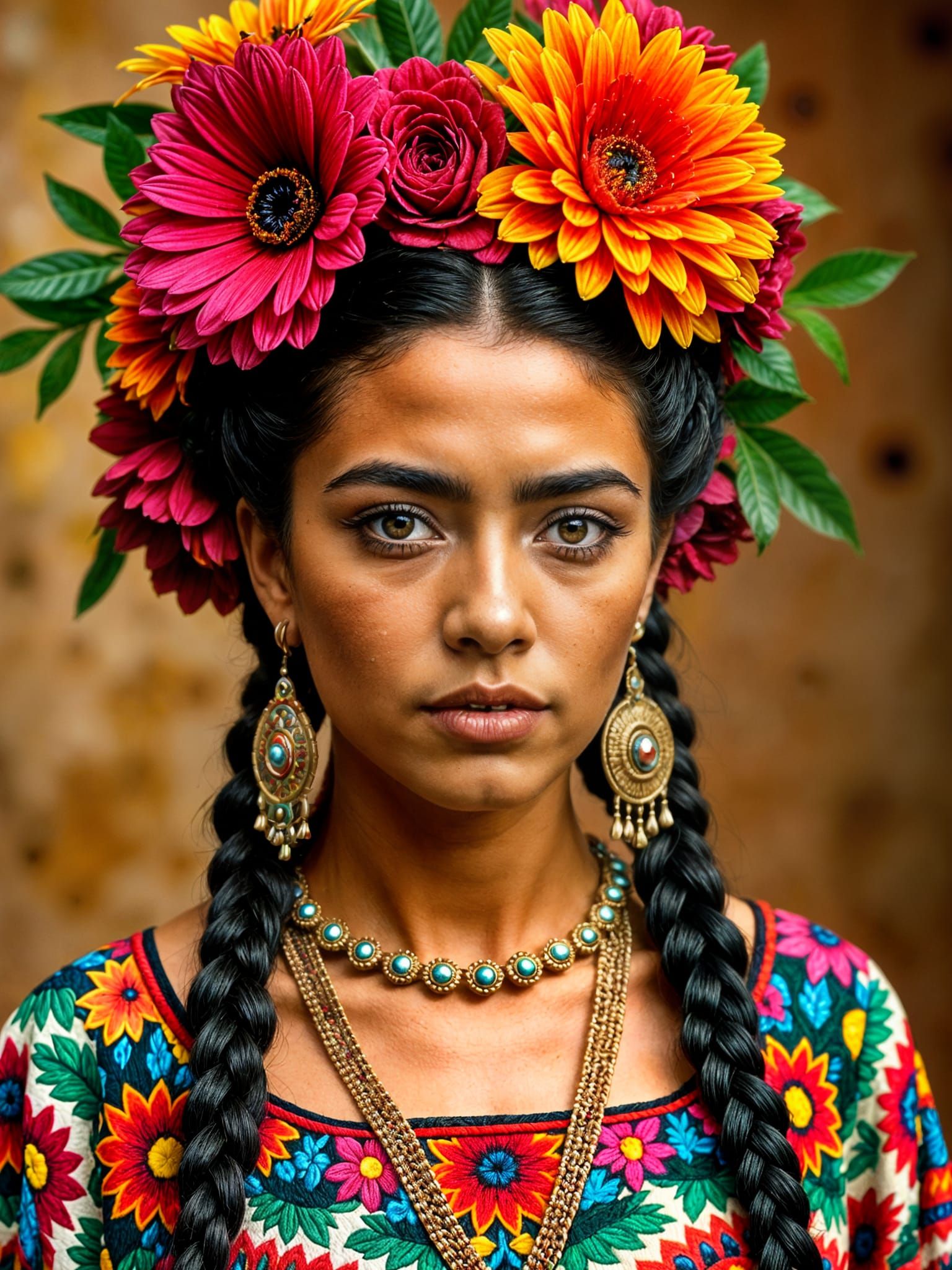 Vibrant Tehuana Portrait in Traditional Mexican Attire