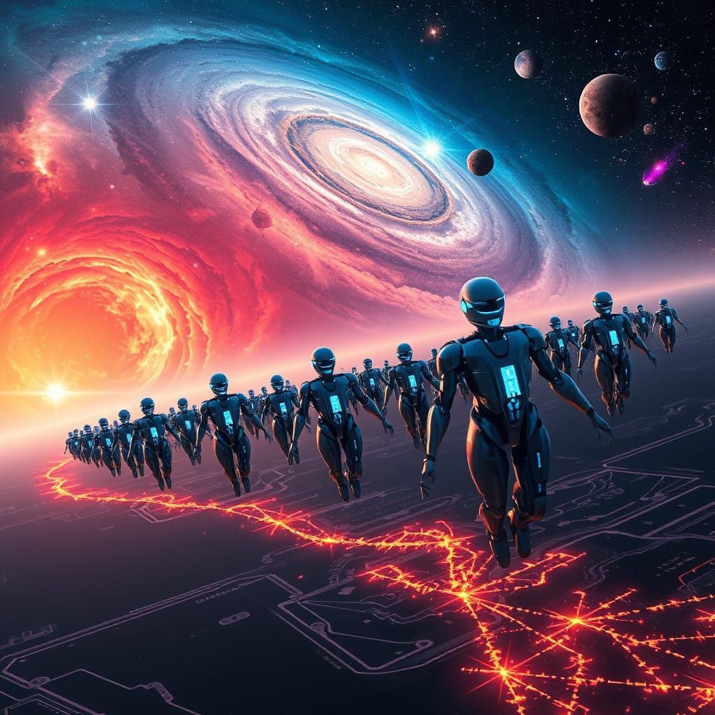 Cosmic Robots in Photorealistic Futurism