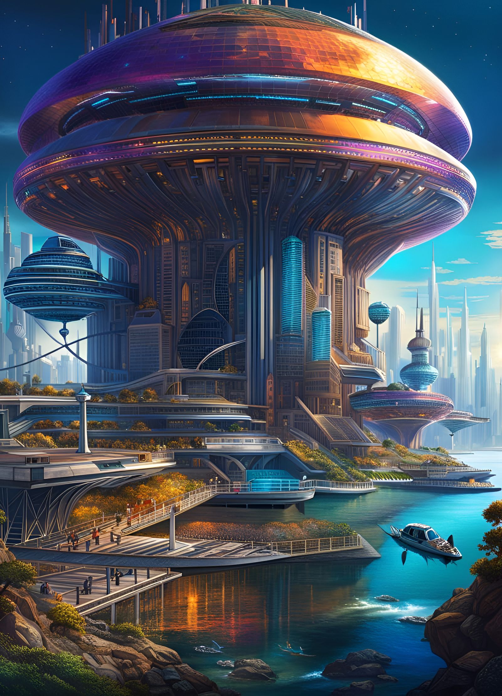 Celestialpunk Arcology on the Shore: Cyberfuturism in Vivid ...