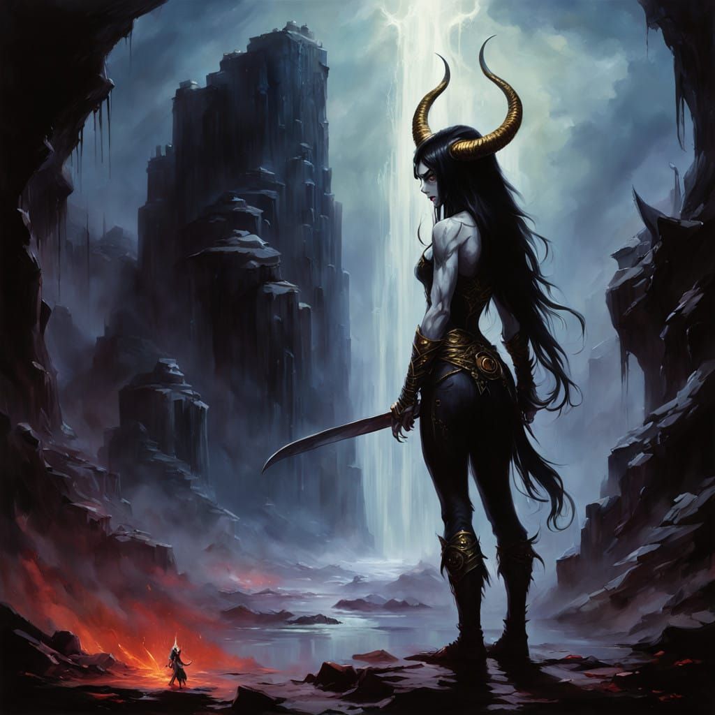 Majestic Demon Goddess Emerging from Dark Majesty