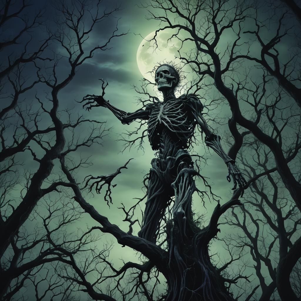 Dark Surrealism: Haunted Forest Under Midnight Sky