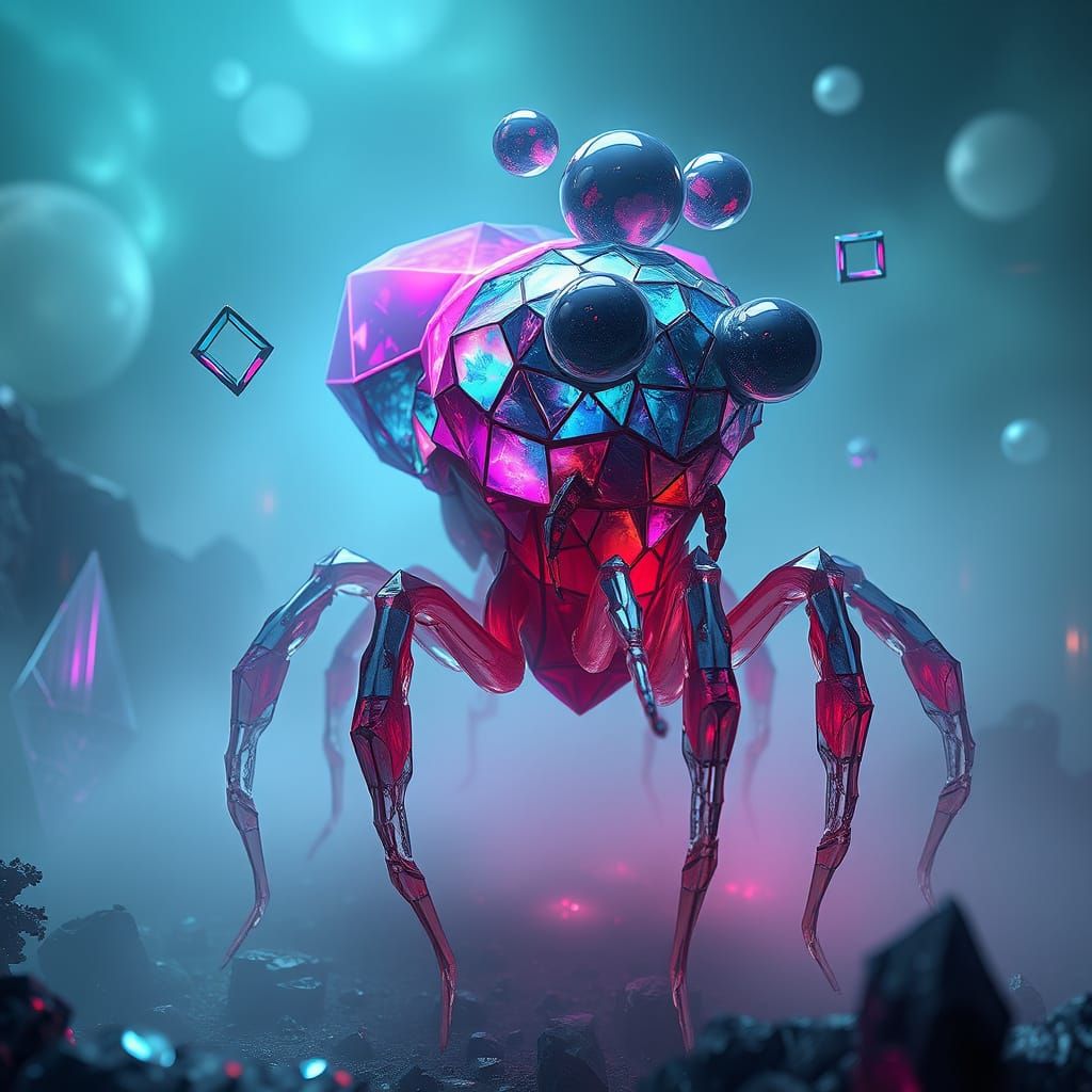 Otherworldly Creature of Glass Shards and Cosmic Eyes